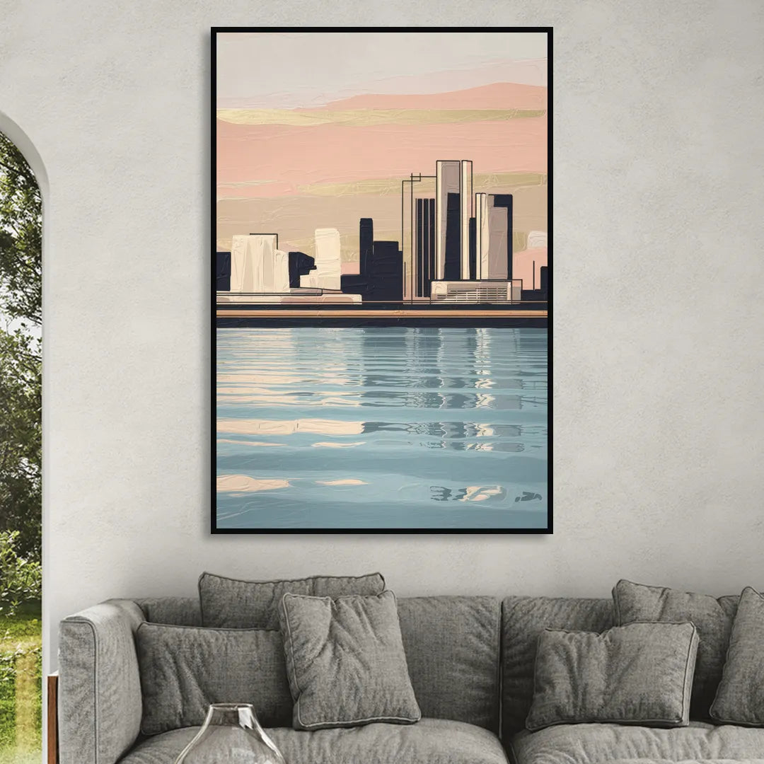 Detroit Riverwalk Serenity Sitting Room - Black Canvas Wall Art
