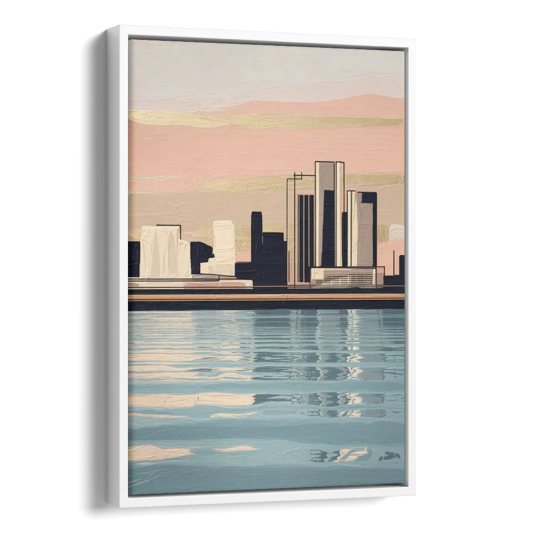 Detroit Riverwalk Serenity Side - White Canvas Wall Art