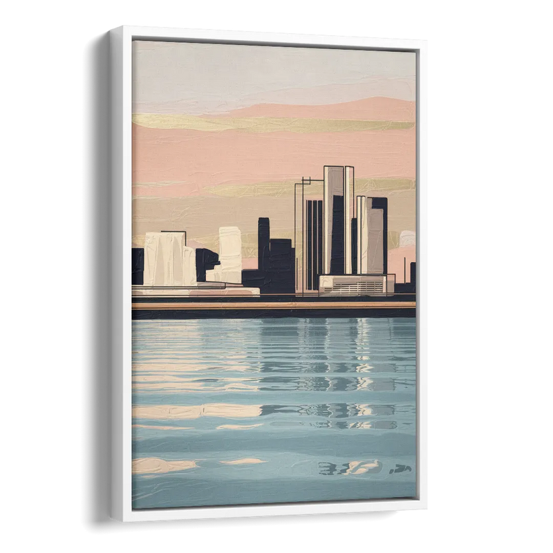 Detroit Riverwalk Serenity Side - White Canvas Wall Art