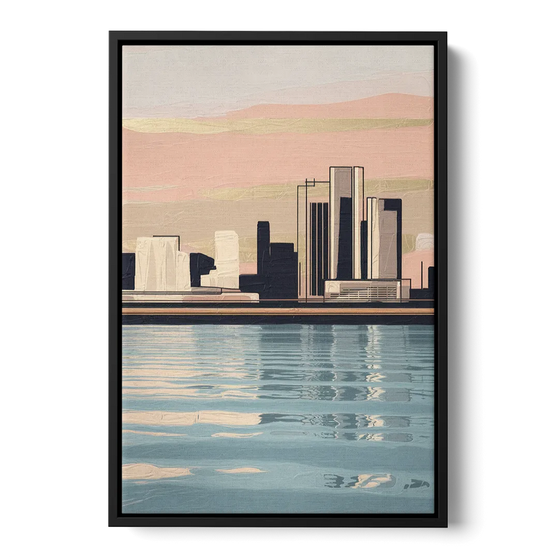 Detroit Riverwalk Serenity Front - Black Canvas Wall Art