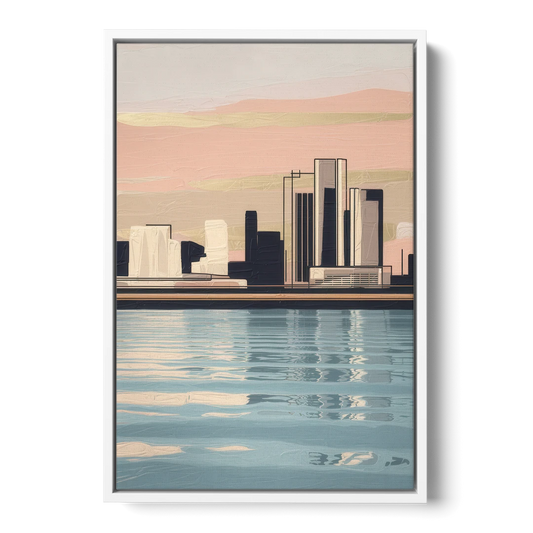 Detroit Riverwalk Serenity - White Framed Canvas Wall Art - Front