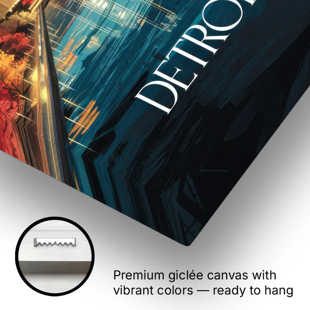 Detroit Scenic Nightscape - Canvas Wall Art - Gallery Wrap Corner