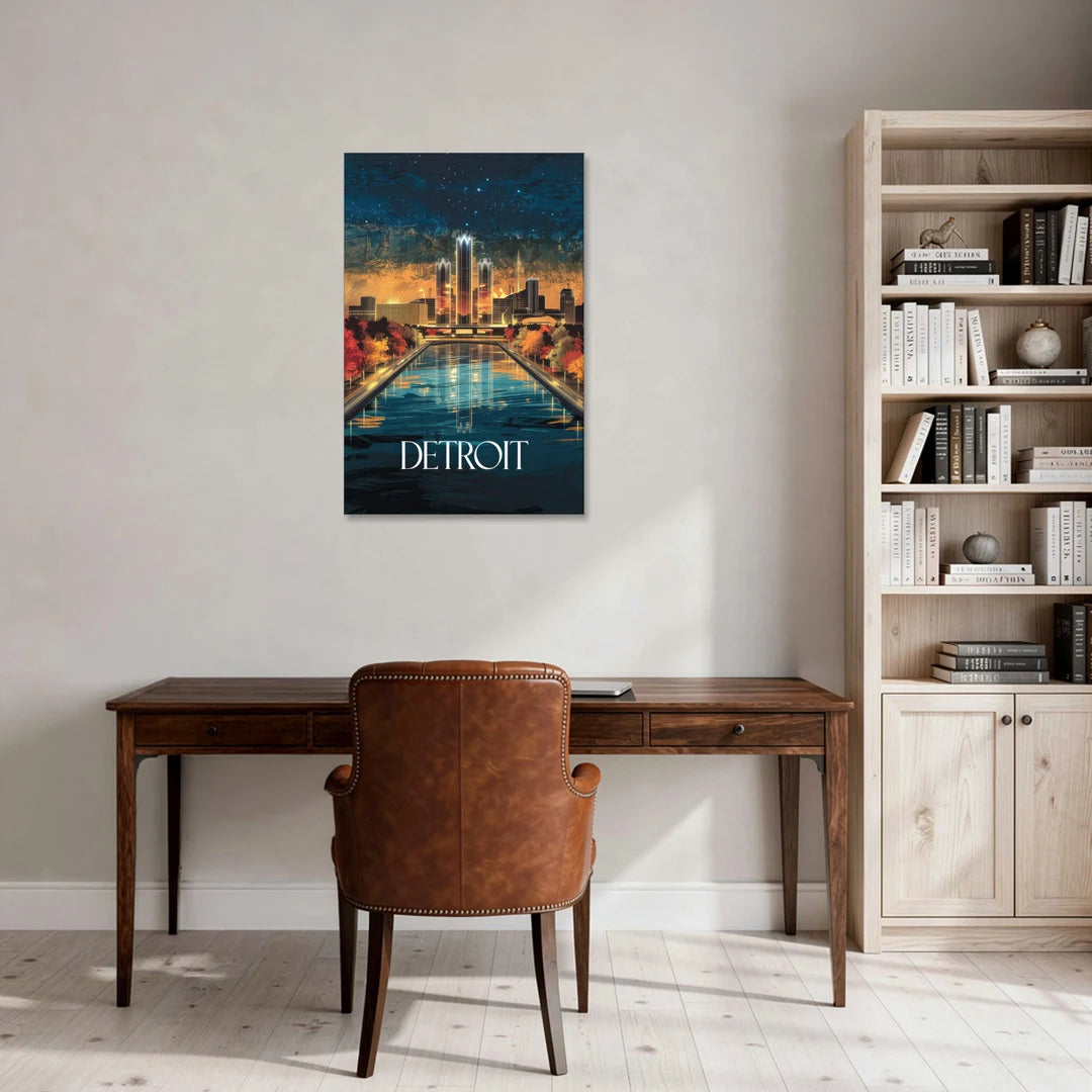 Detroit Scenic Nightscape - Canvas Wall Art - Office - 24x36