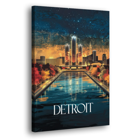 Detroit Scenic Nightscape - Canvas Wall Art - Side
