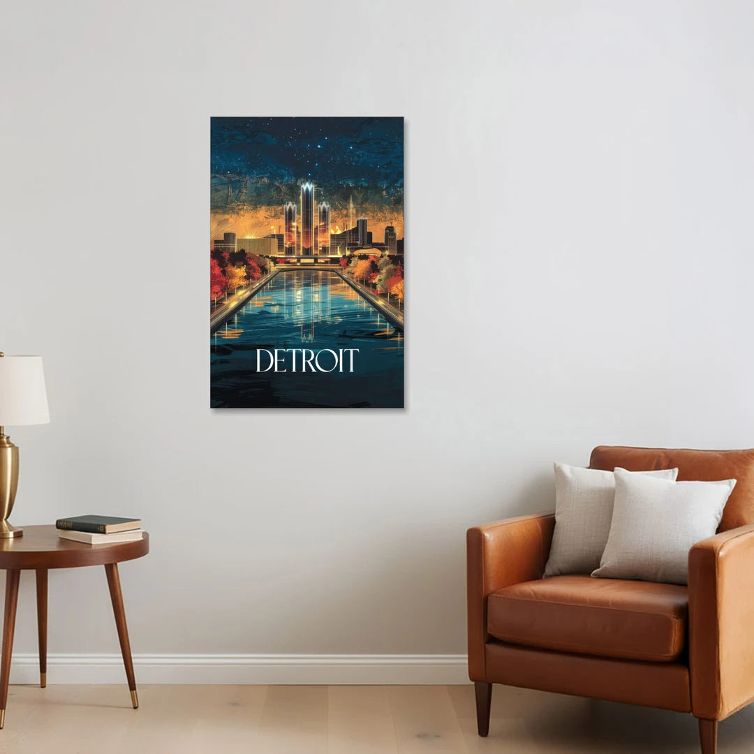 Detroit Scenic Nightscape - Canvas Wall Art - Sofa - 24x36