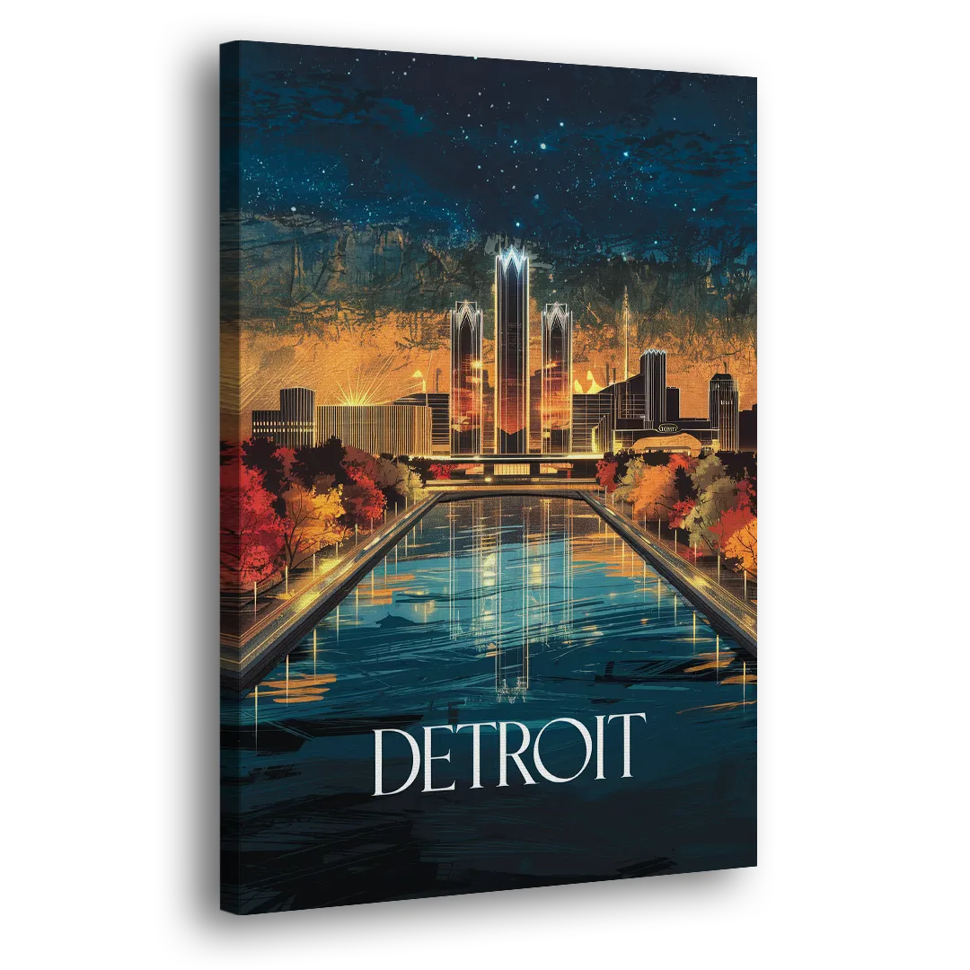 Detroit Scenic Nightscape Side - Canvas Wall Art