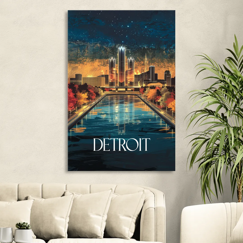 Detroit Scenic Nightscape Living Room - Canvas Wall Art