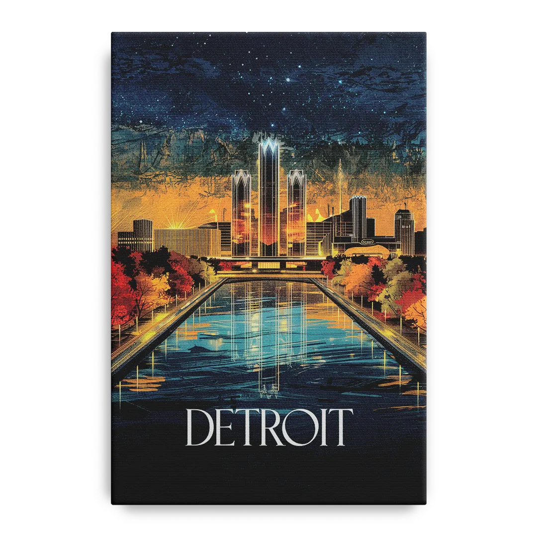 Detroit Scenic Nightscape Front - Canvas Wall Art