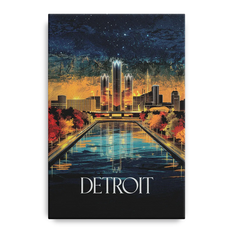 Detroit Scenic Nightscape Front - Canvas Wall Art