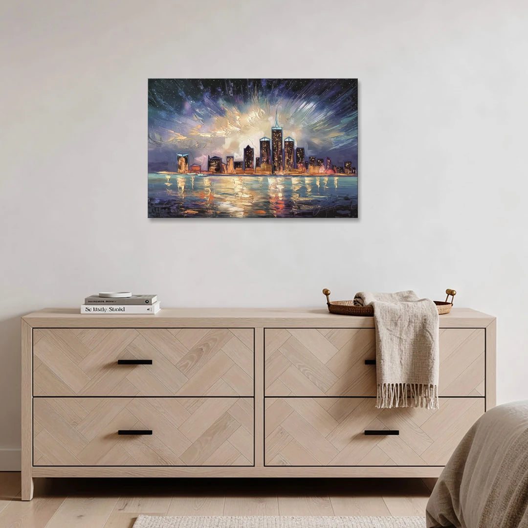 Detroit Skyline And Stars - Canvas Wall Art - Coffee Table - 36x24