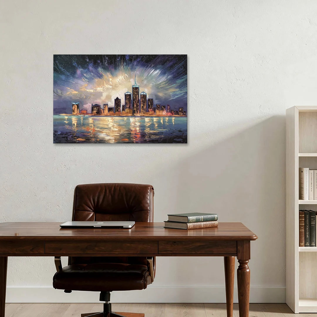 Detroit Skyline And Stars - Canvas Wall Art - Office - 36x24