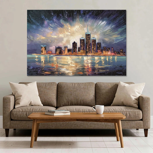 Detroit Skyline And Stars - Canvas Wall Art - Sofa - 60x40