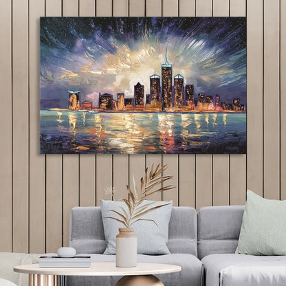 Detroit Skyline And Stars Sitting Room - Canvas Wall Art