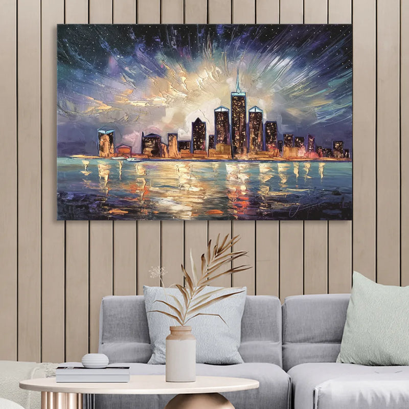 Detroit Skyline And Stars Sitting Room - Canvas Wall Art