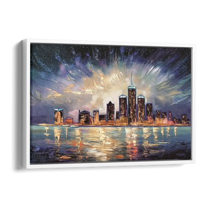 Detroit Skyline And Stars Side - White Canvas Wall Art