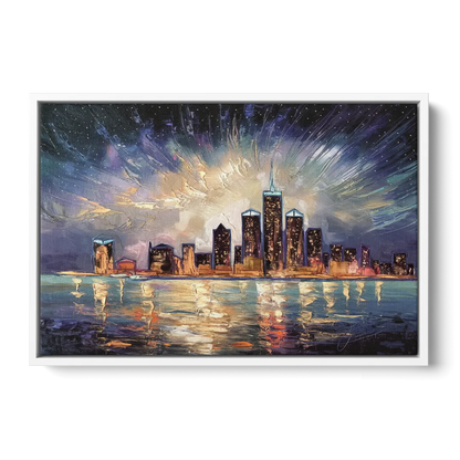 Detroit Skyline And Stars Front - White Canvas Wall Art