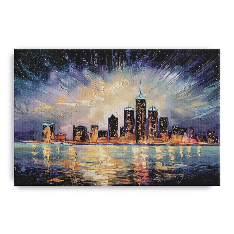 Detroit Skyline And Stars Front - Canvas Wall Art