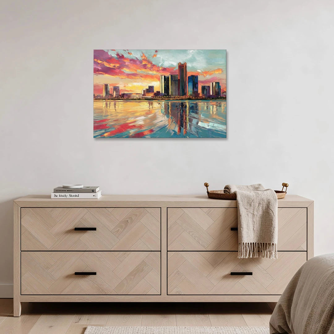 Detroit Skyline At Sunset - Canvas Wall Art - Coffee Table - 36x24