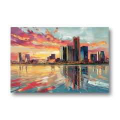 Detroit Skyline At Sunset - Canvas Wall Art - Front