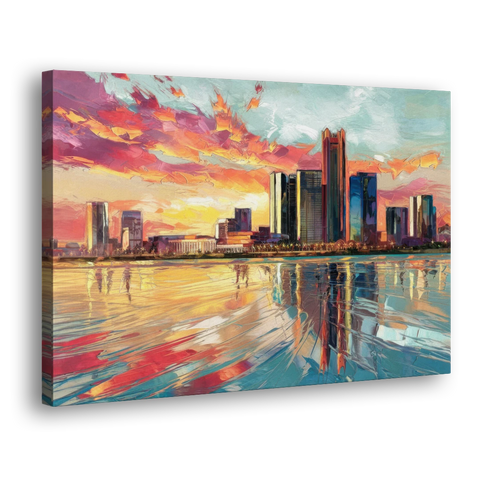 Detroit Skyline At Sunset - Canvas Wall Art - Side