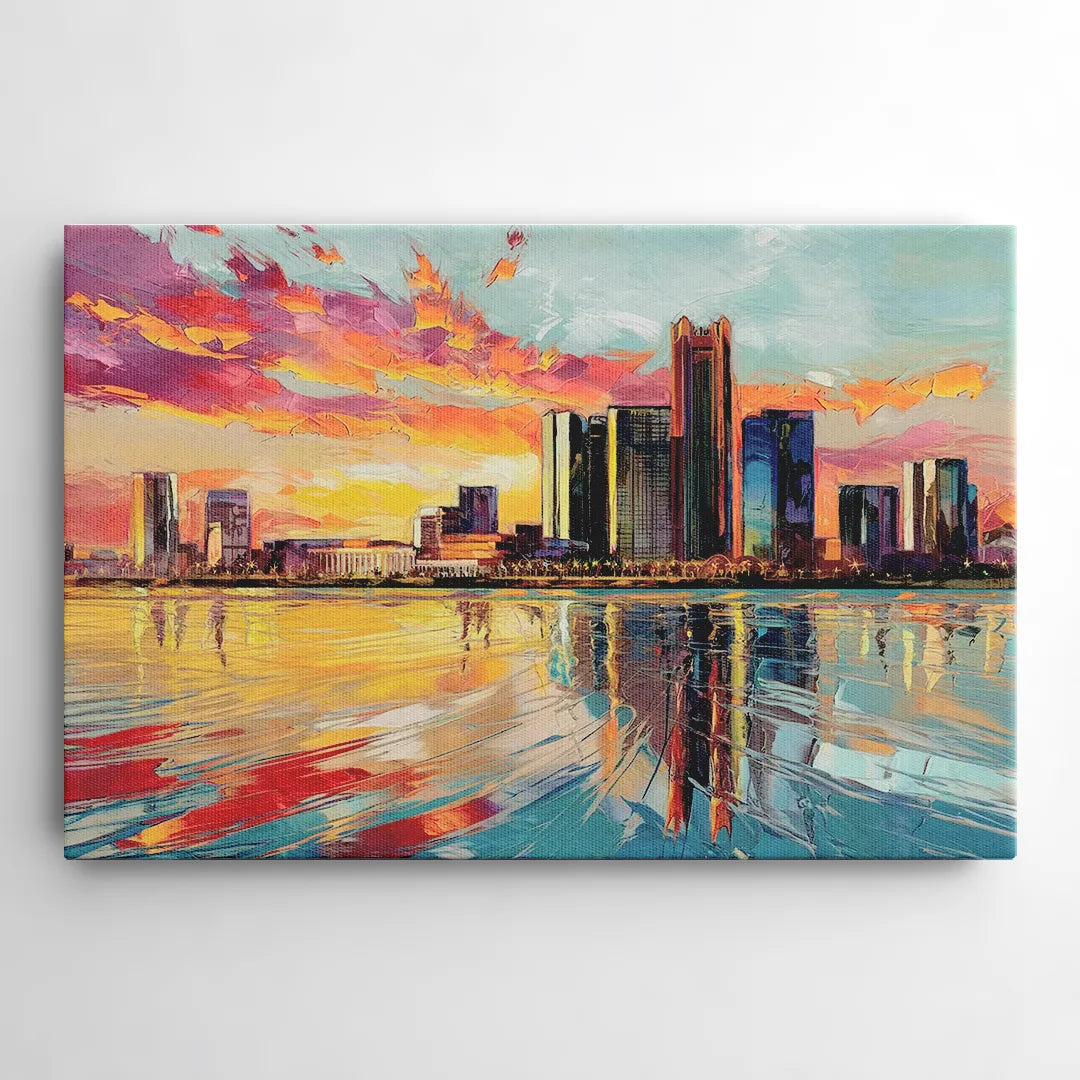 Detroit Skyline At Sunset - Canvas Wall Art