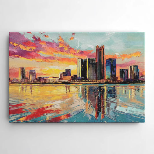 Detroit Skyline At Sunset - Canvas Wall Art