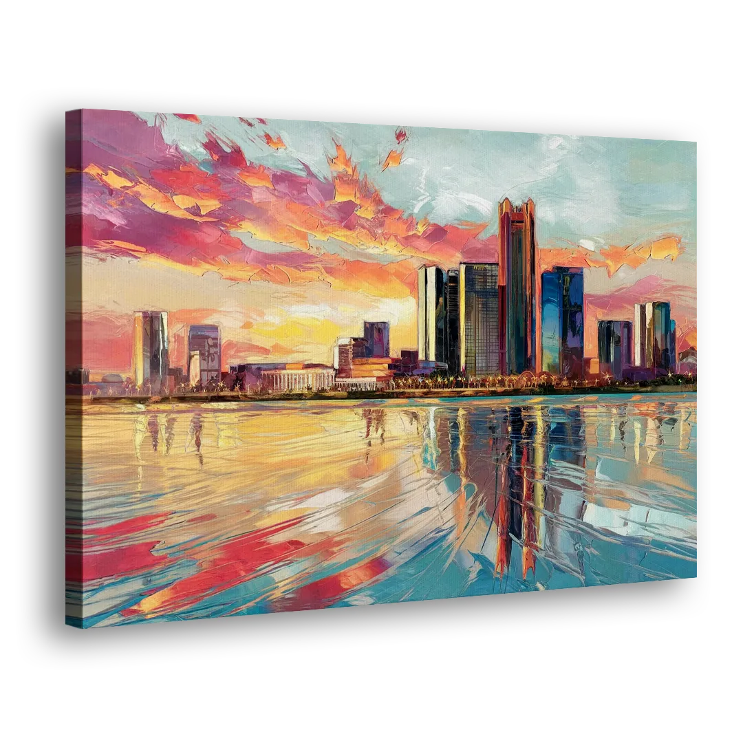 Detroit Skyline At Sunset Side - Canvas Wall Art