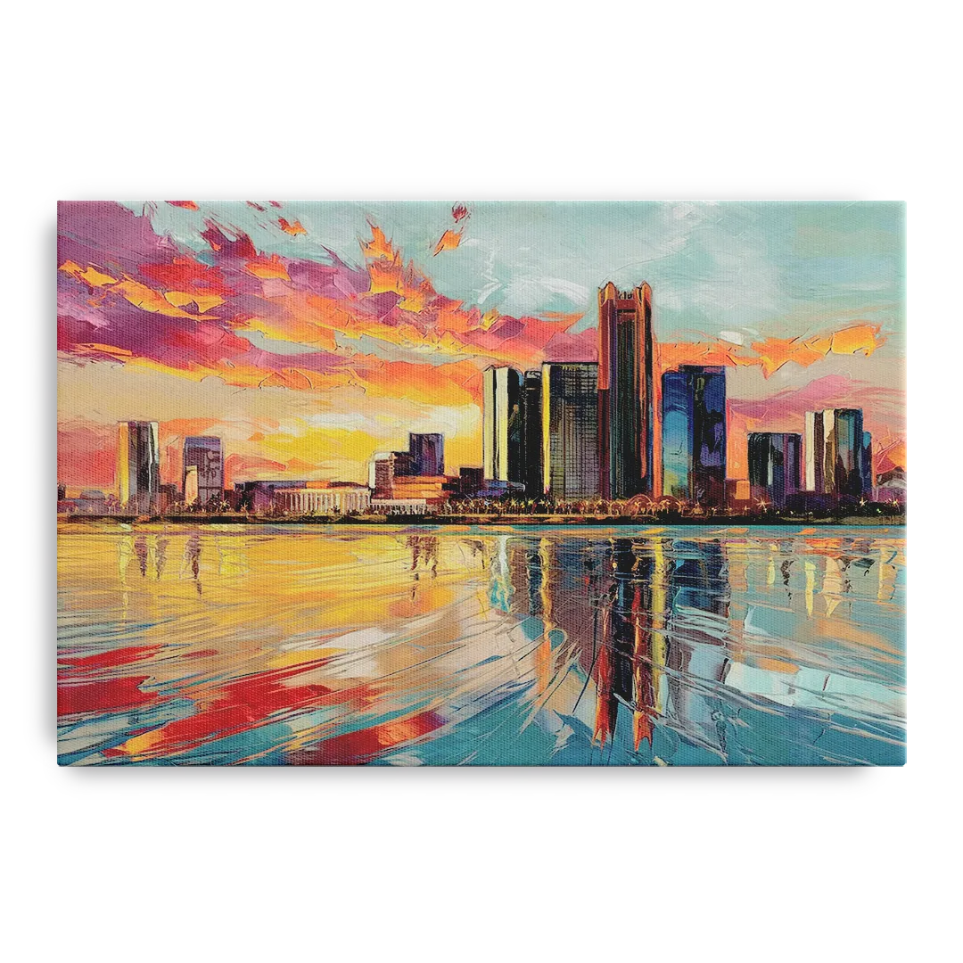 Detroit Skyline At Sunset Front - Canvas Wall Art