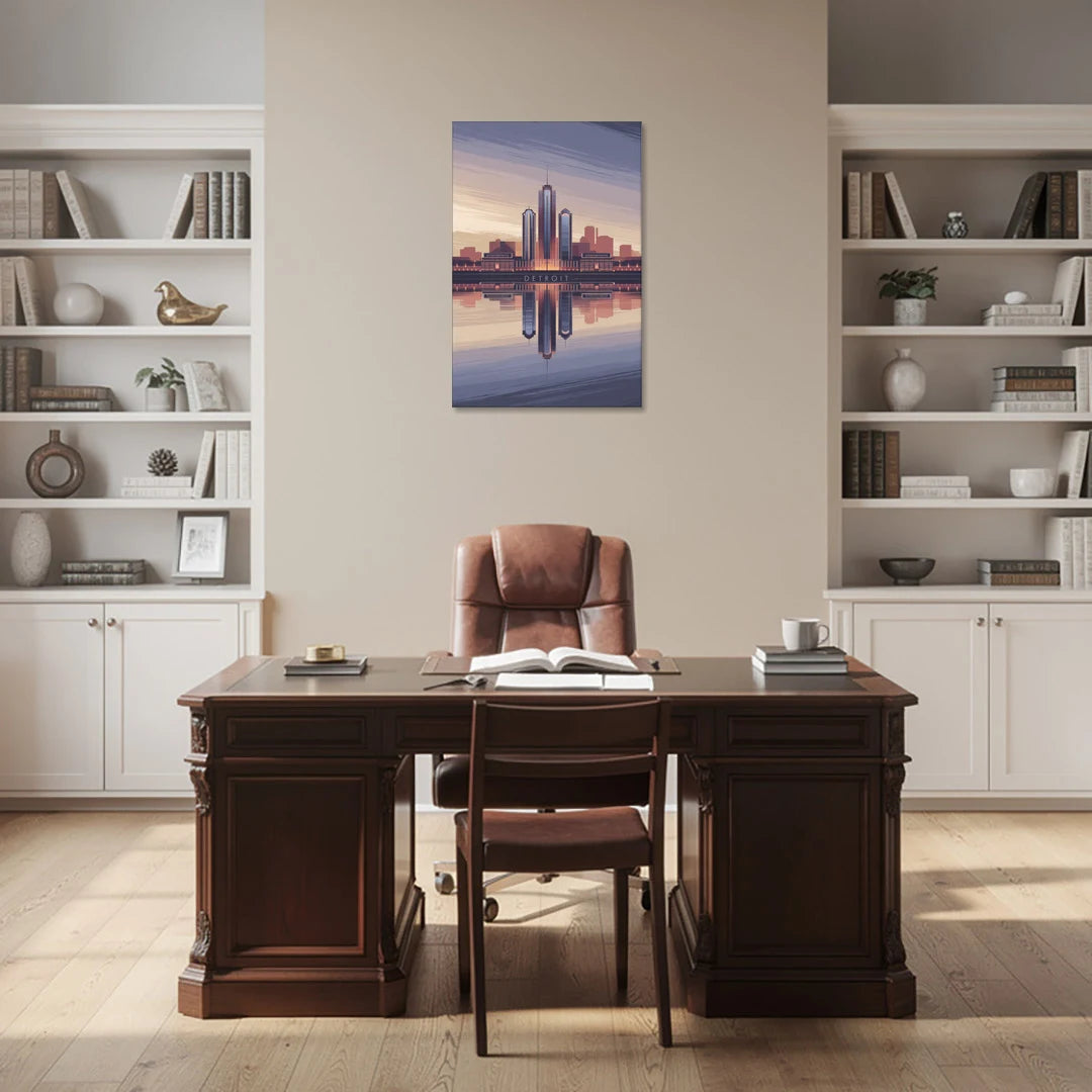 Detroit Skyline Reflections - Canvas Wall Art - Office - 24x36
