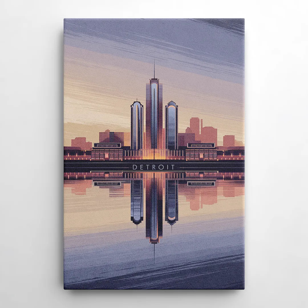 Detroit Skyline Reflections - Canvas Wall Art