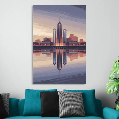 Detroit Skyline Reflections Sitting Room - Canvas Wall Art