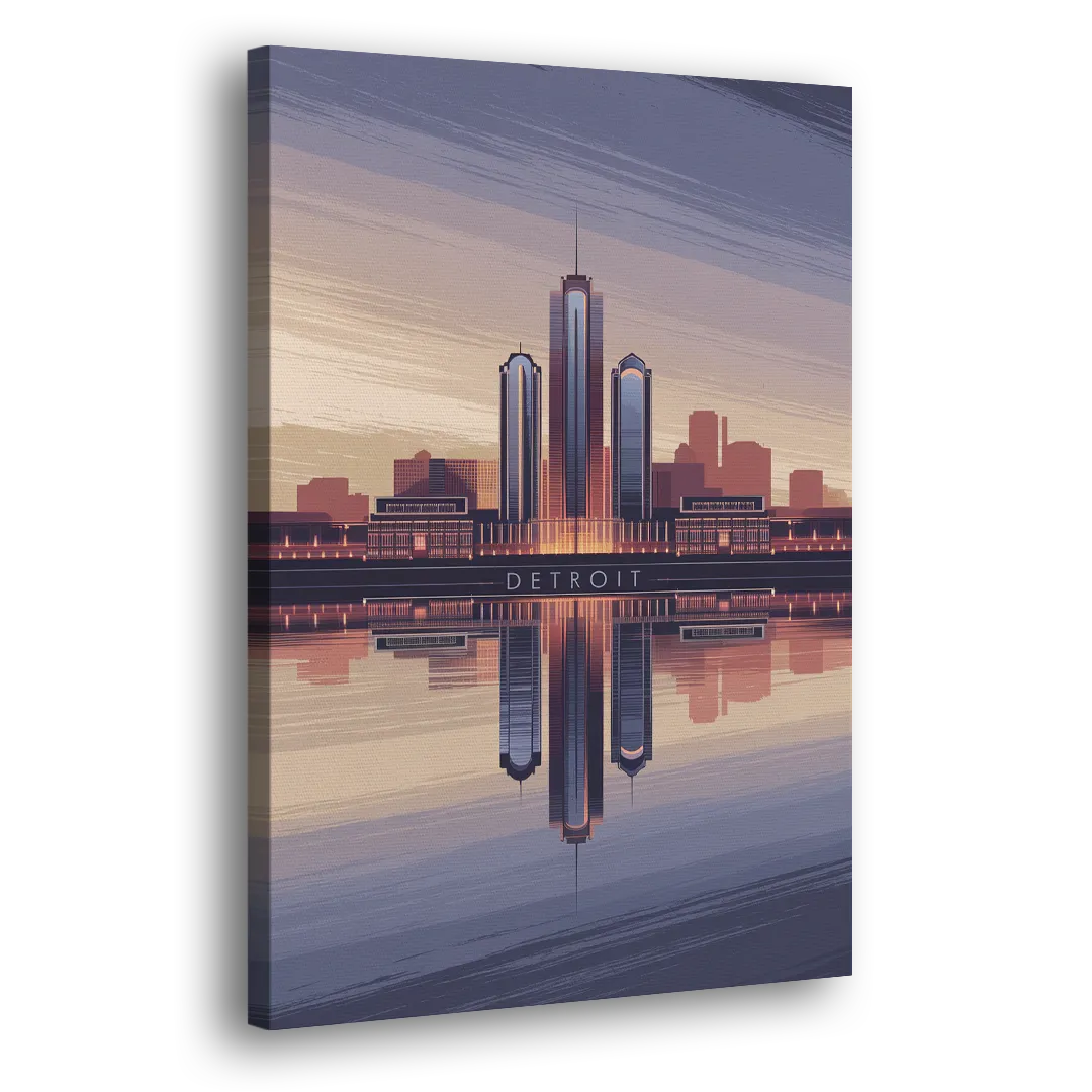 Detroit Skyline Reflections Side - Canvas Wall Art