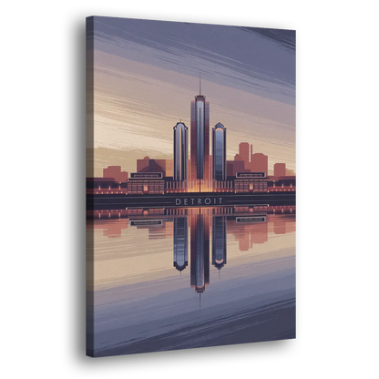Detroit Skyline Reflections Side - Canvas Wall Art