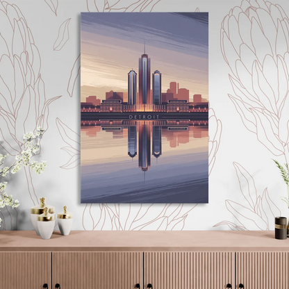 Detroit Skyline Reflections Living Room - Canvas Wall Art