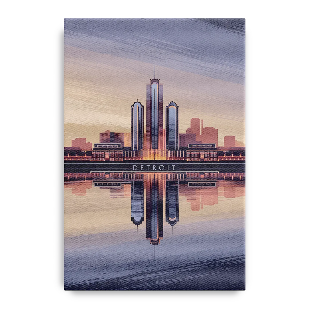 Detroit Skyline Reflections Front - Canvas Wall Art