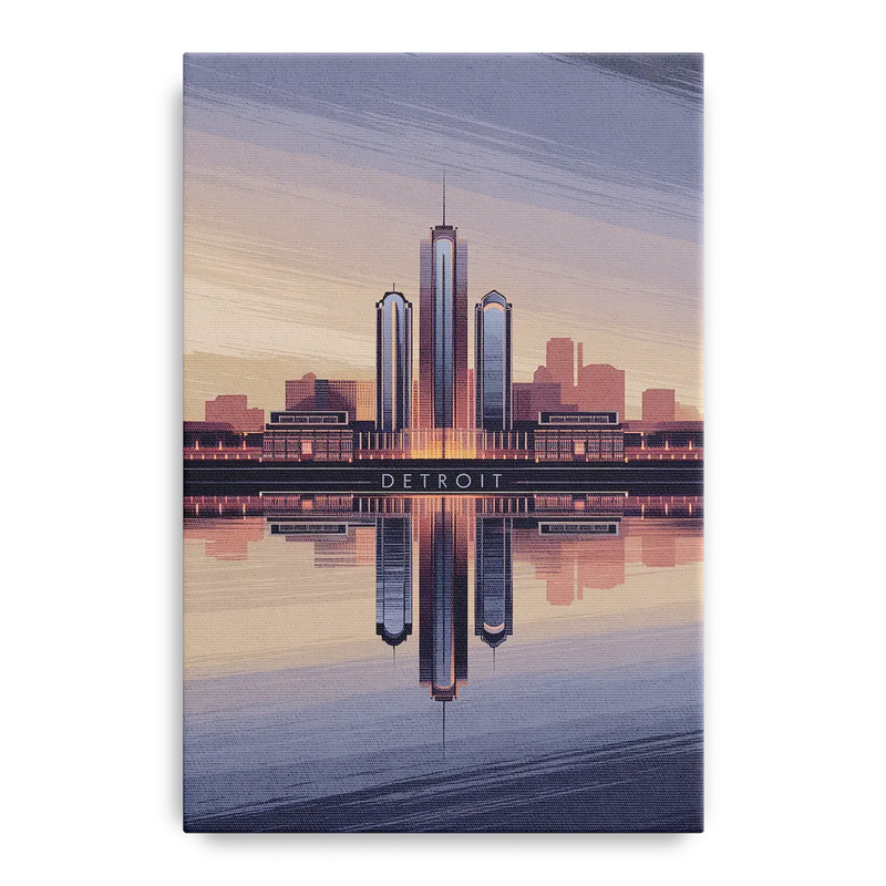 Detroit Skyline Reflections Front - Canvas Wall Art