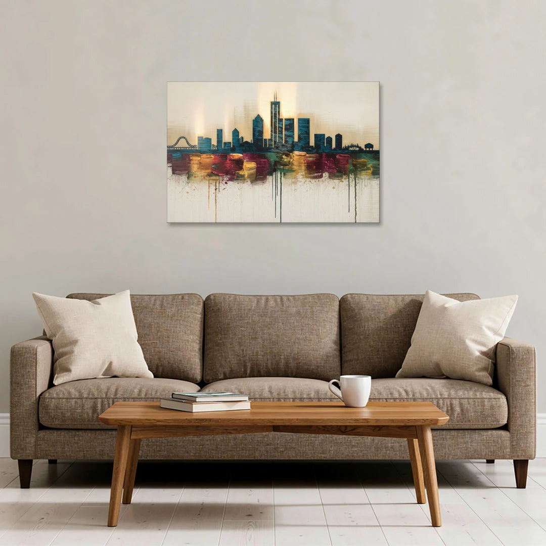 Detroit Skyline Silhouette - Canvas Wall Art - Sofa - 36x24