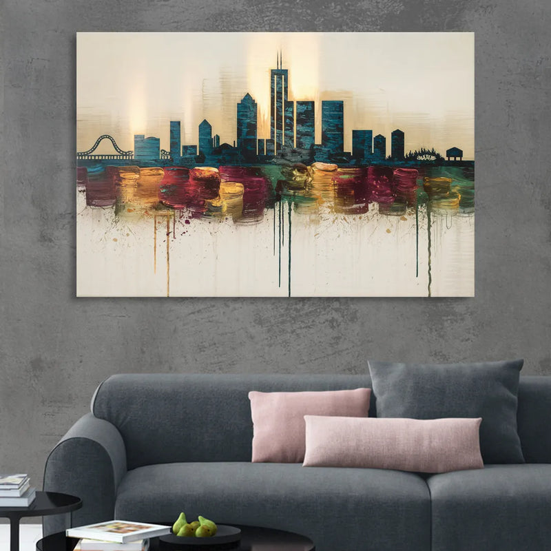 Detroit Skyline Silhouette Sitting Room - Canvas Wall Art
