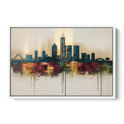 Detroit Skyline Silhouette Front - White Canvas Wall Art