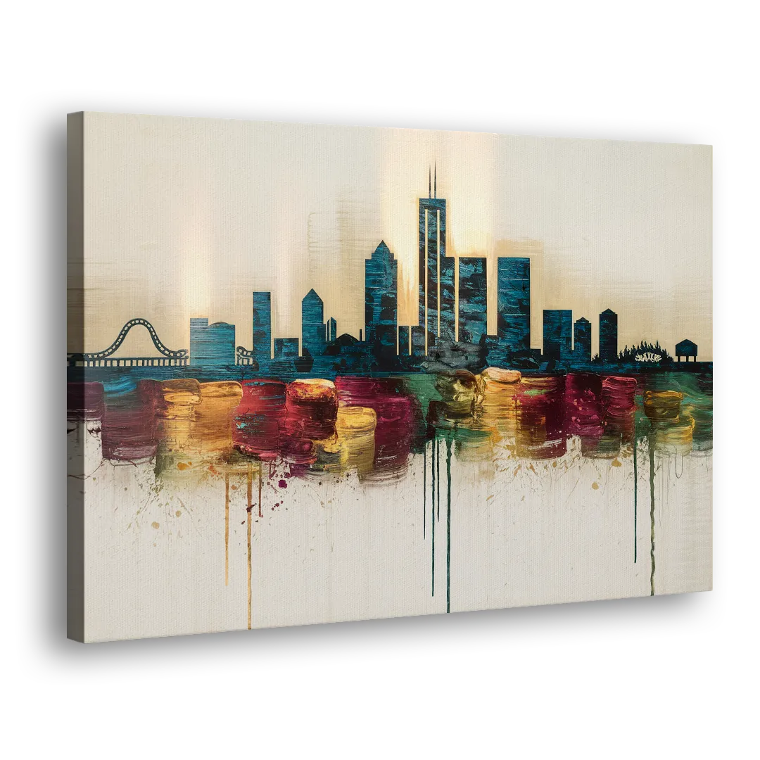 Detroit Skyline Silhouette Side - Canvas Wall Art