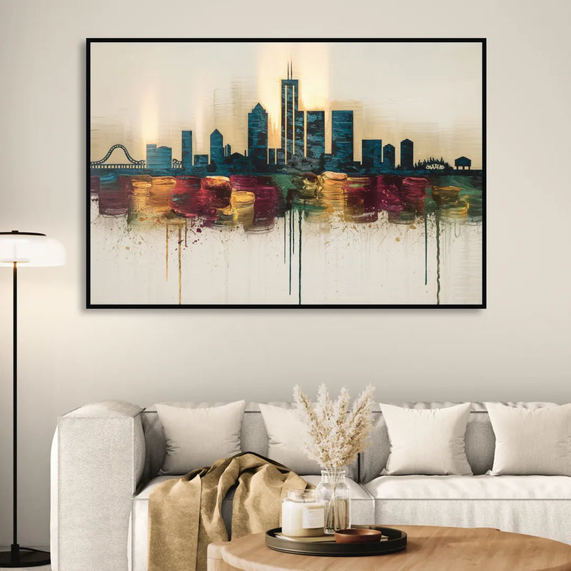 Detroit Skyline Silhouette Living Room - Black Canvas Wall Art