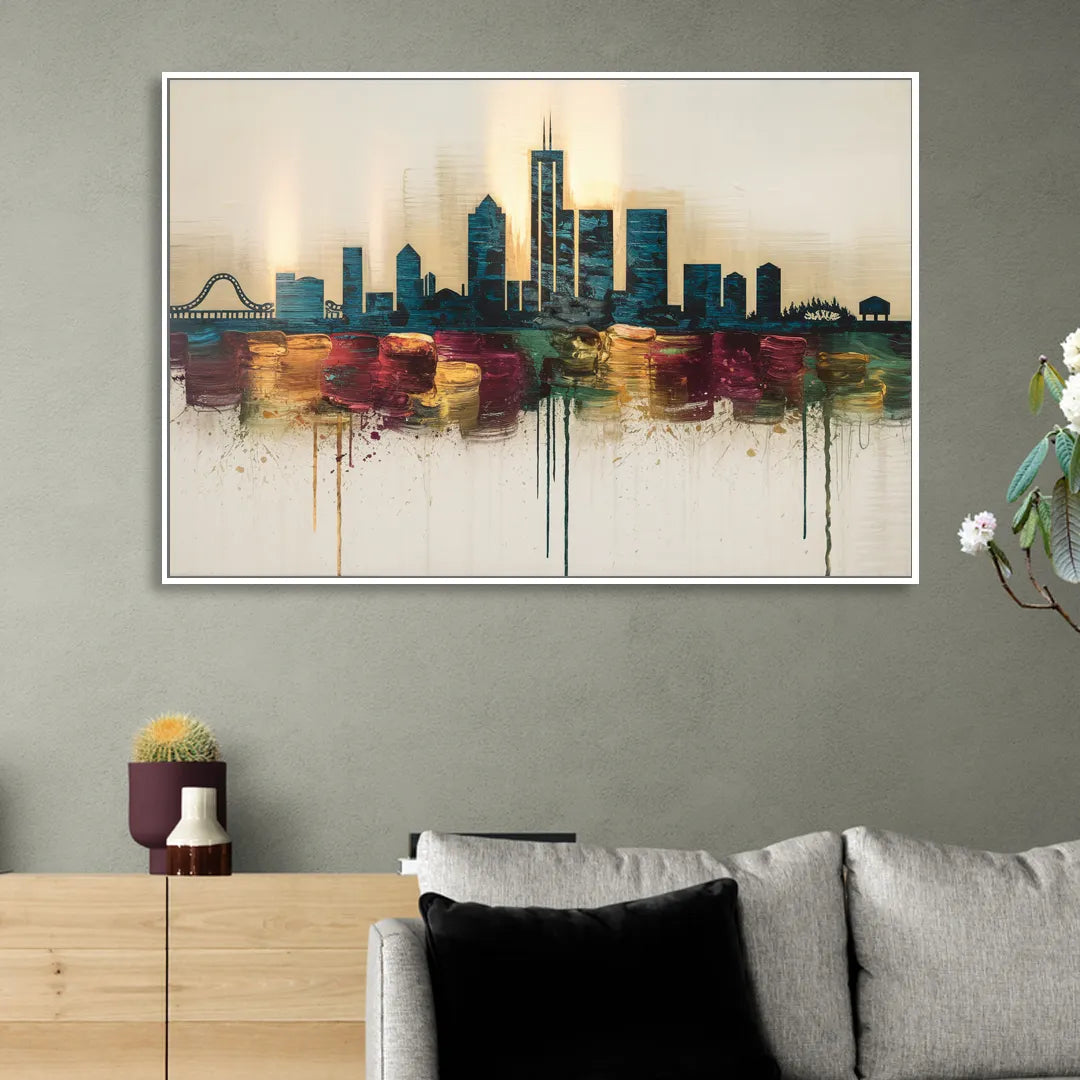 Detroit Skyline Silhouette Sitting Room - White Canvas Wall Art