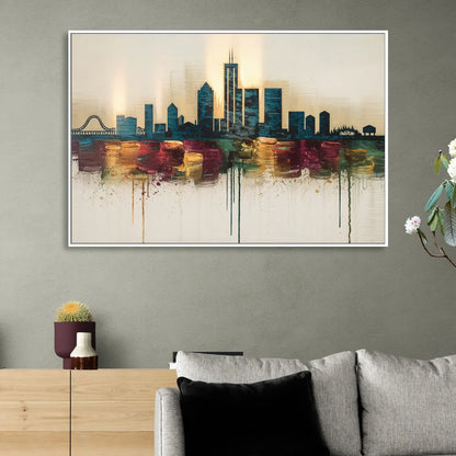 Detroit Skyline Silhouette Sitting Room - White Canvas Wall Art