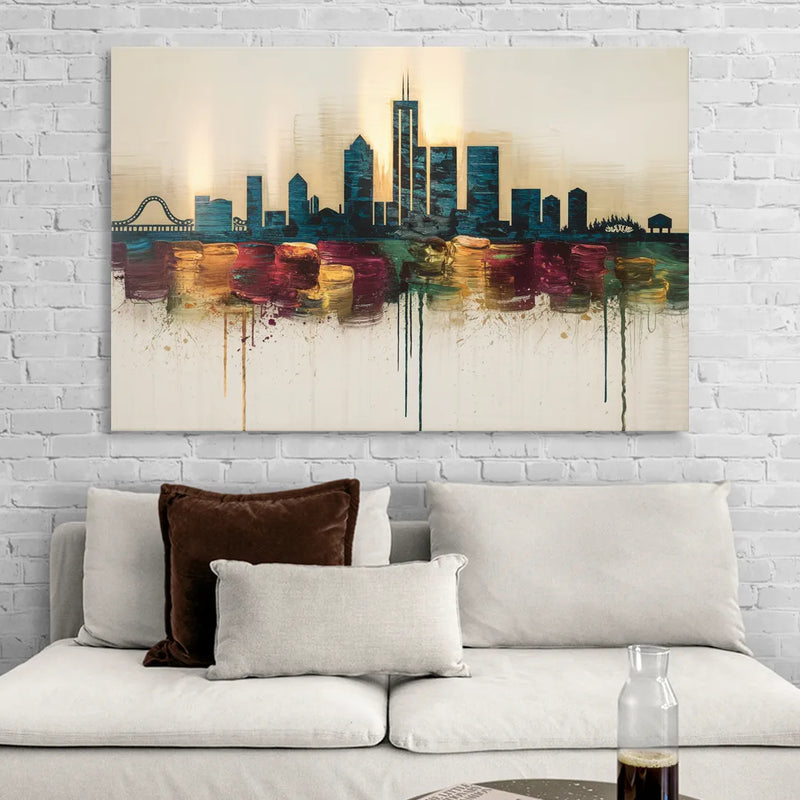 Detroit Skyline Silhouette Living Room - Canvas Wall Art