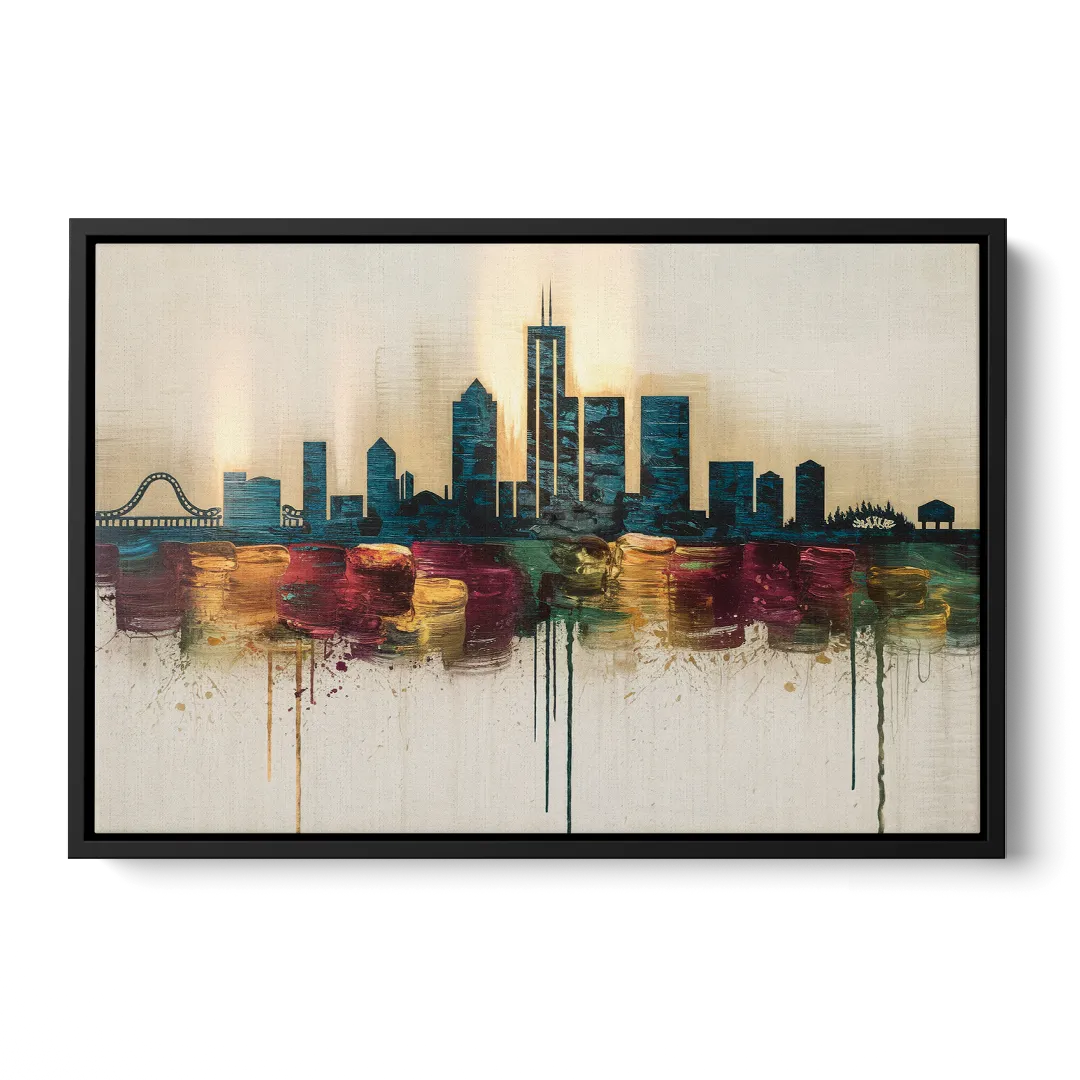Detroit Skyline Silhouette Front - Black Canvas Wall Art
