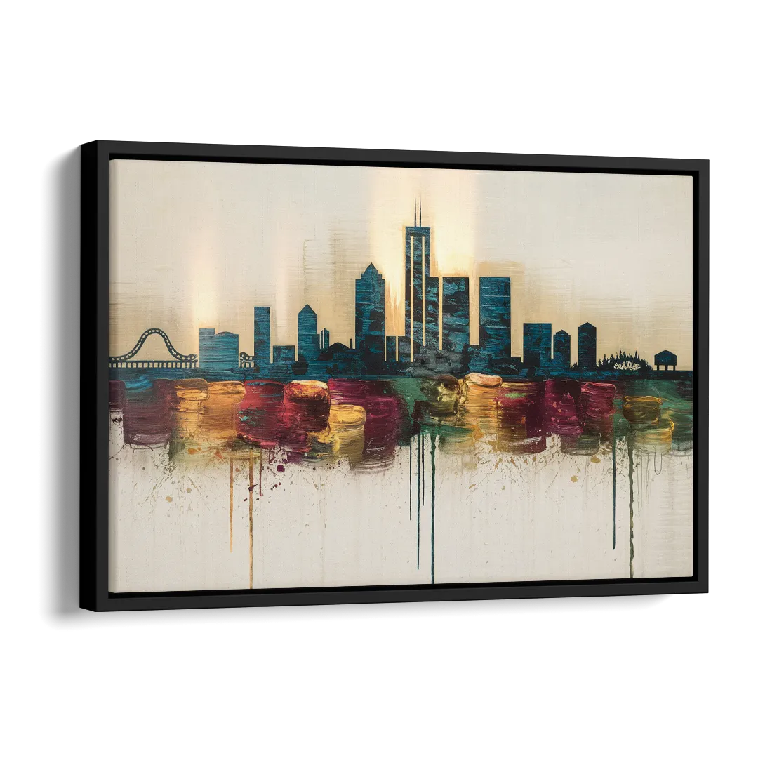 Detroit Skyline Silhouette Side - Black Canvas Wall Art