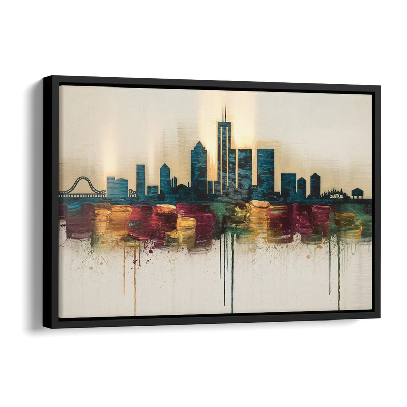 Detroit Skyline Silhouette Side - Black Canvas Wall Art