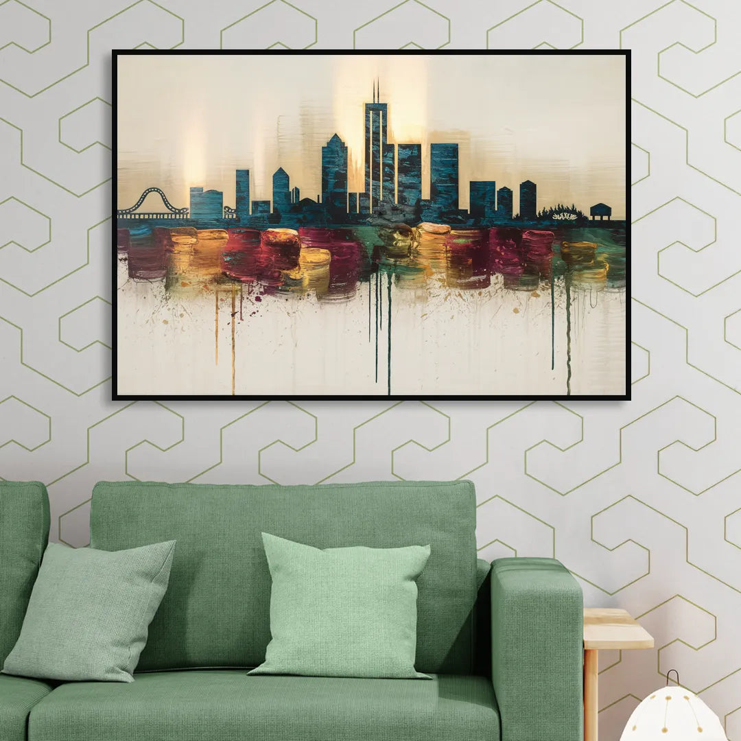 Detroit Skyline Silhouette Sitting Room - Black Canvas Wall Art