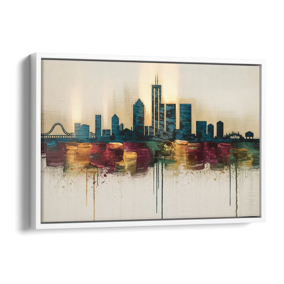 Detroit Skyline Silhouette Side - White Canvas Wall Art