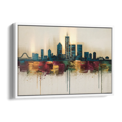 Detroit Skyline Silhouette Side - White Canvas Wall Art